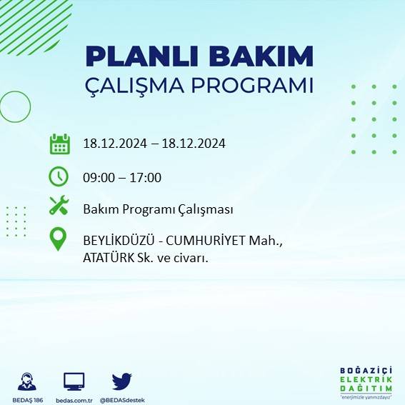 İstanbul'da 18 Aralık'ta elektrik kesintisi yapılacak ilçe ve mahalleler belli oldu 80