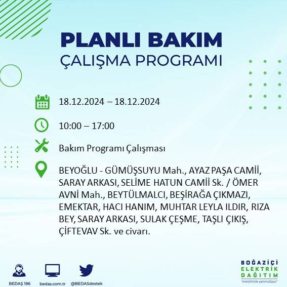 İstanbul'da 18 Aralık'ta elektrik kesintisi yapılacak ilçe ve mahalleler belli oldu 75