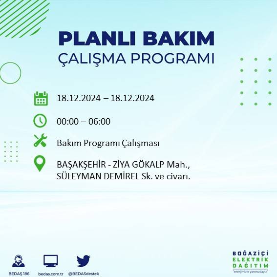 İstanbul'da 18 Aralık'ta elektrik kesintisi yapılacak ilçe ve mahalleler belli oldu 69