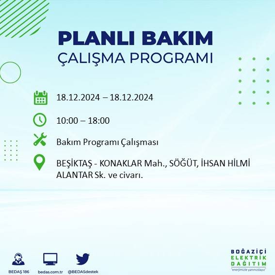 İstanbul'da 18 Aralık'ta elektrik kesintisi yapılacak ilçe ve mahalleler belli oldu 67