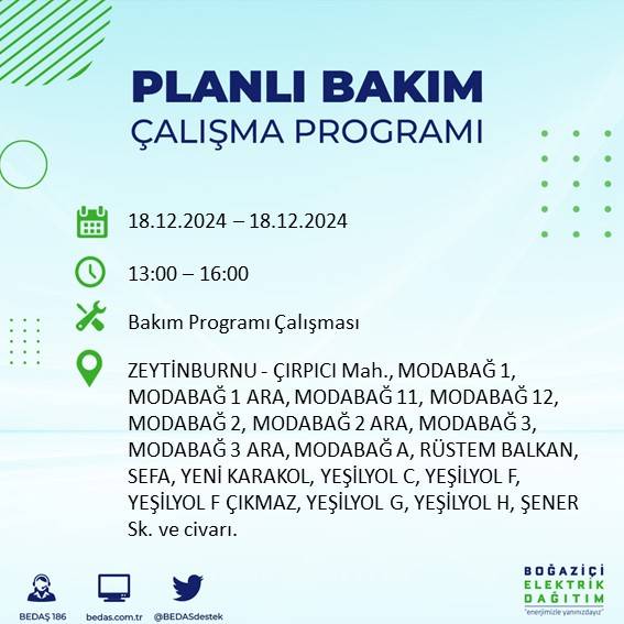 İstanbul'da 18 Aralık'ta elektrik kesintisi yapılacak ilçe ve mahalleler belli oldu 26