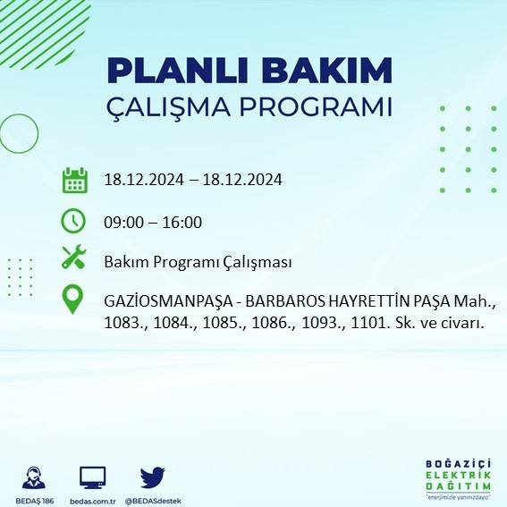 İstanbul'da 18 Aralık'ta elektrik kesintisi yapılacak ilçe ve mahalleler belli oldu 21