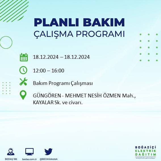 İstanbul'da 18 Aralık'ta elektrik kesintisi yapılacak ilçe ve mahalleler belli oldu 18
