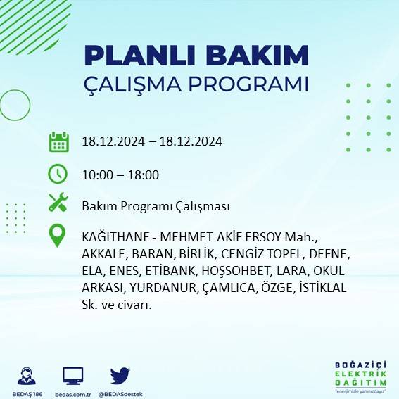 İstanbul'da 18 Aralık'ta elektrik kesintisi yapılacak ilçe ve mahalleler belli oldu 9