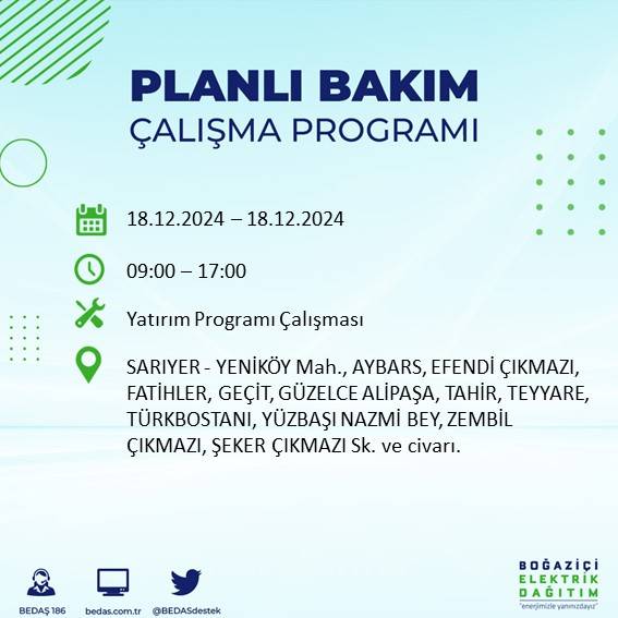 İstanbul'da 18 Aralık'ta elektrik kesintisi yapılacak ilçe ve mahalleler belli oldu 25