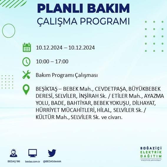 BEDAŞ, 10 Aralık'ta İstanbul'da elektrik kesintisi yapılacak ilçeleri açıkladı 18