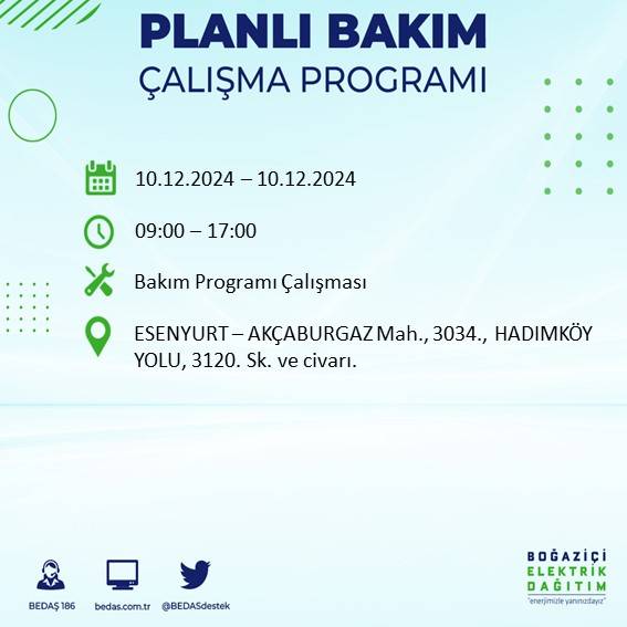 BEDAŞ, 10 Aralık'ta İstanbul'da elektrik kesintisi yapılacak ilçeleri açıkladı 30