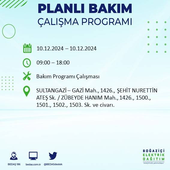 BEDAŞ, 10 Aralık'ta İstanbul'da elektrik kesintisi yapılacak ilçeleri açıkladı 44