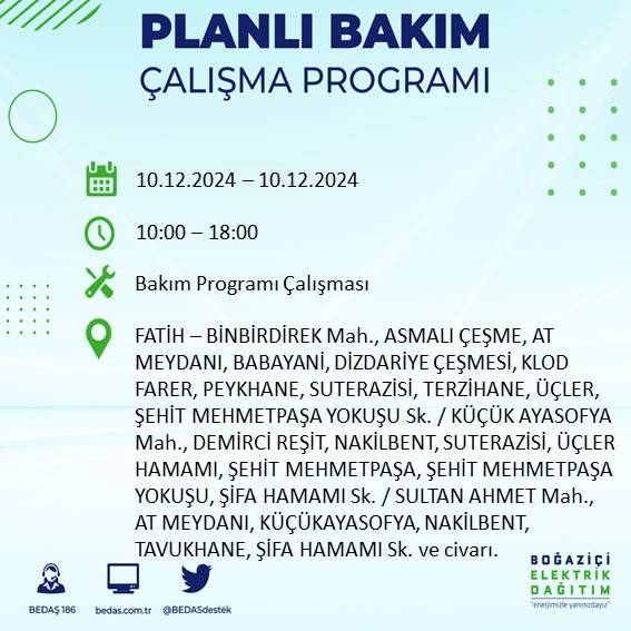 BEDAŞ, 10 Aralık'ta İstanbul'da elektrik kesintisi yapılacak ilçeleri açıkladı 28