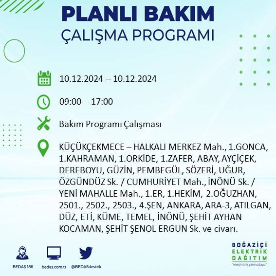BEDAŞ, 10 Aralık'ta İstanbul'da elektrik kesintisi yapılacak ilçeleri açıkladı 33