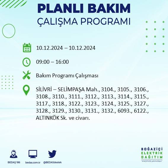 BEDAŞ, 10 Aralık'ta İstanbul'da elektrik kesintisi yapılacak ilçeleri açıkladı 40