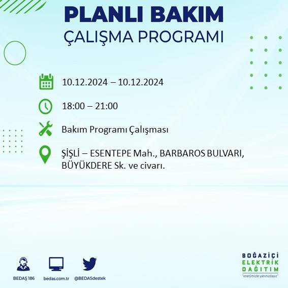 BEDAŞ, 10 Aralık'ta İstanbul'da elektrik kesintisi yapılacak ilçeleri açıkladı 46