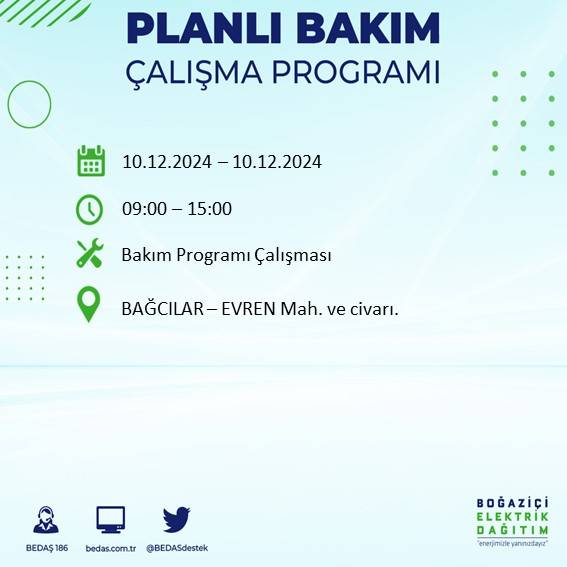 BEDAŞ, 10 Aralık'ta İstanbul'da elektrik kesintisi yapılacak ilçeleri açıkladı 5