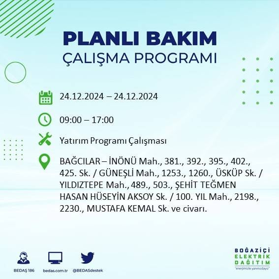 BEDAŞ’tan 24 Aralık için elektrik kesintisi duyurusu 56