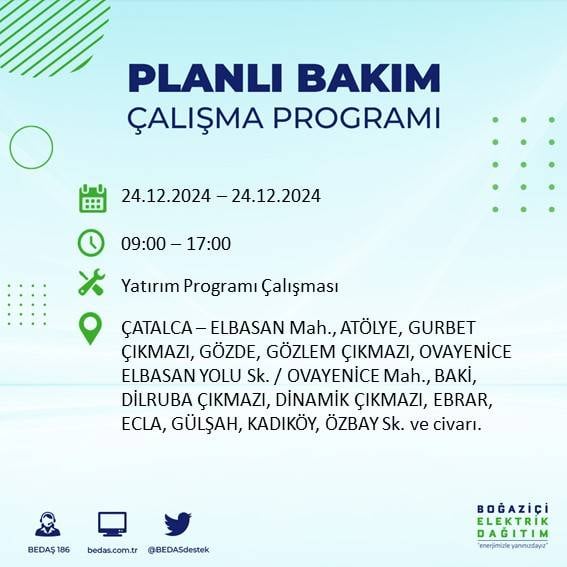 BEDAŞ’tan 24 Aralık için elektrik kesintisi duyurusu 40