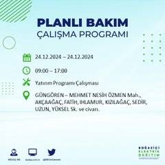 BEDAŞ’tan 24 Aralık için elektrik kesintisi duyurusu 25