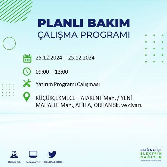 BEDAŞ’tan elektrik kesintisi uyarısı: İşte 25 Aralık Çarşamba günü kesinti yaşanacak bölgeler 10