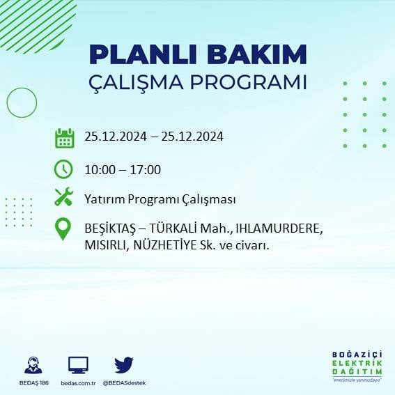 BEDAŞ’tan elektrik kesintisi uyarısı: İşte 25 Aralık Çarşamba günü kesinti yaşanacak bölgeler 24