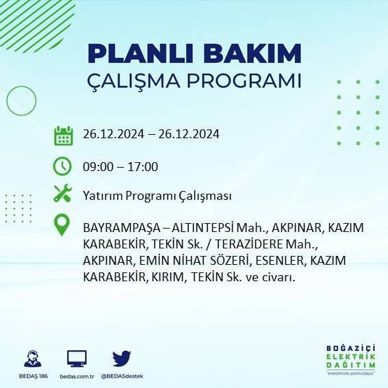 BEDAŞ duyurdu: 26 Aralık’ta İstanbul’da elektrik kesintisi yaşanacak 13