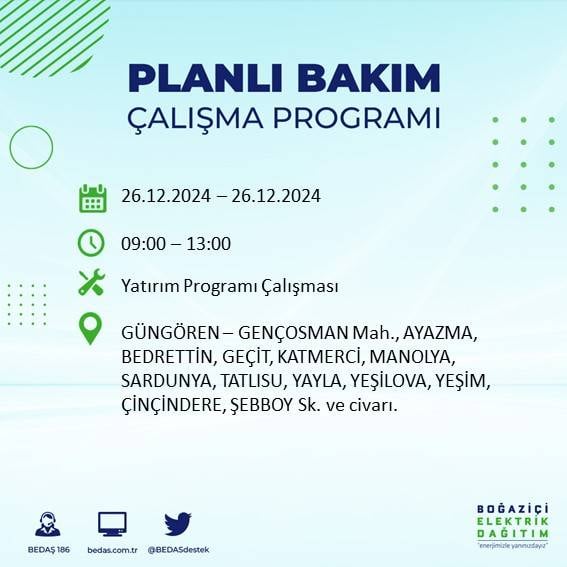 BEDAŞ duyurdu: 26 Aralık’ta İstanbul’da elektrik kesintisi yaşanacak 38