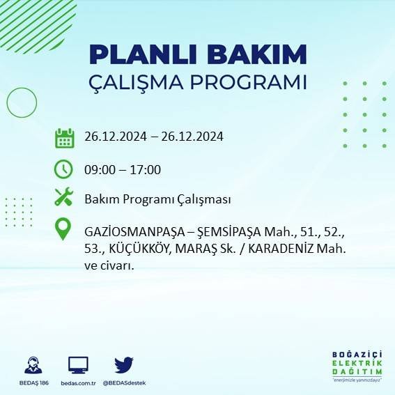 BEDAŞ duyurdu: 26 Aralık’ta İstanbul’da elektrik kesintisi yaşanacak 36