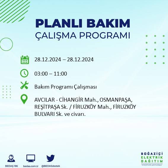BEDAŞ duyurdu: 28 Aralık’ta İstanbul’da elektrik kesintileri olacak 3