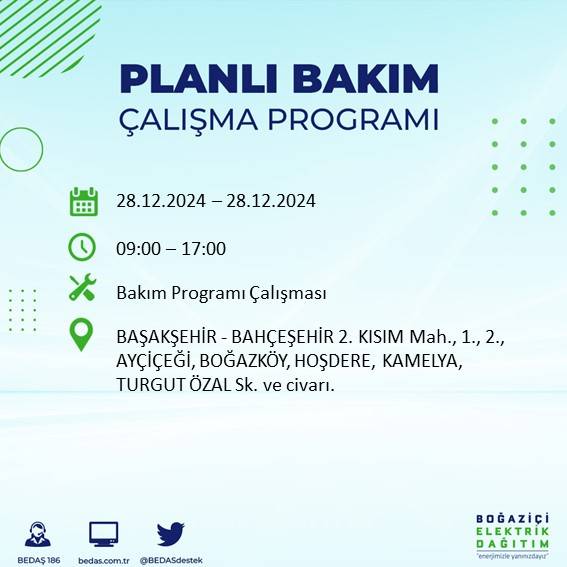 BEDAŞ duyurdu: 28 Aralık’ta İstanbul’da elektrik kesintileri olacak 9