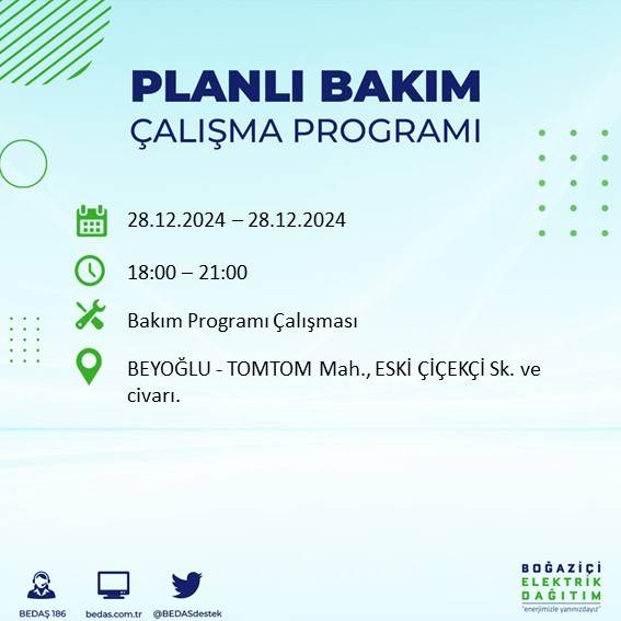 BEDAŞ duyurdu: 28 Aralık’ta İstanbul’da elektrik kesintileri olacak 12