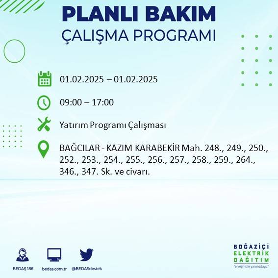 İstanbul’da 31 Ocak’ta elektrik kesintisi! Hangi ilçeler etkilenecek? 26