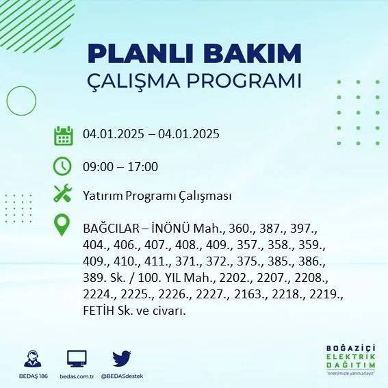 BEDAŞ, ilçe ilçe uyardı, saat verdi: İstanbul'da bugün elektrik kesintisi yaşanacak! 15