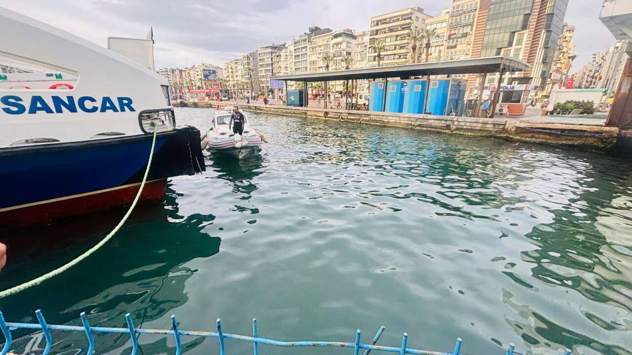 İzmir İtfaiyesi iskelenin altına sıkışan kediyi operasyonla kurtardı 4
