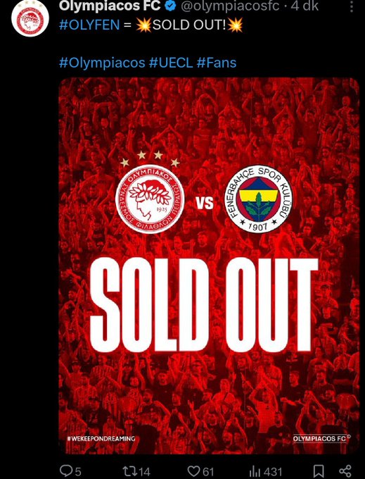 Olympiakos'tan Fenerbahçe maçı açıklaması