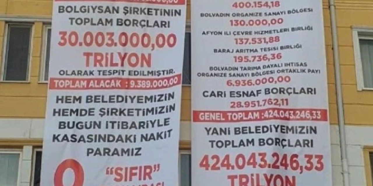 MHP'li yeni başkan AKP'li eski başkanın bıraktığı borçları belediye binasına astı