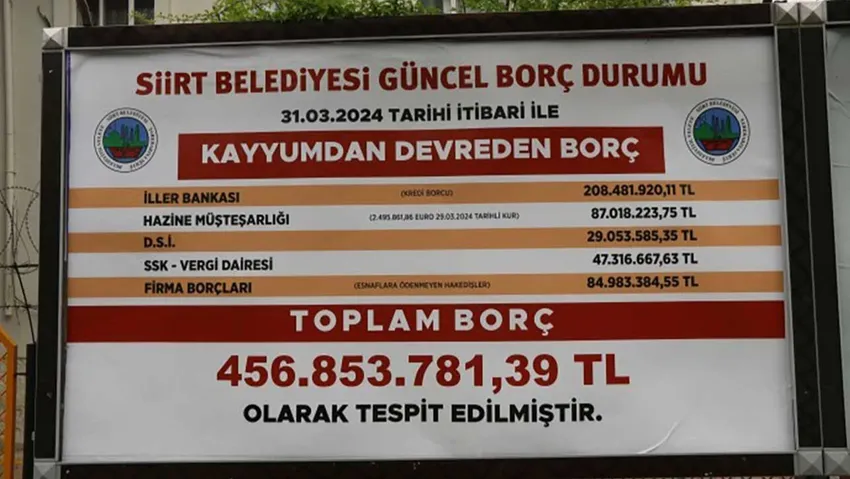 Siirt Belediyesi, kayyımın bıraktığı borçları kentin billboardlarına astı