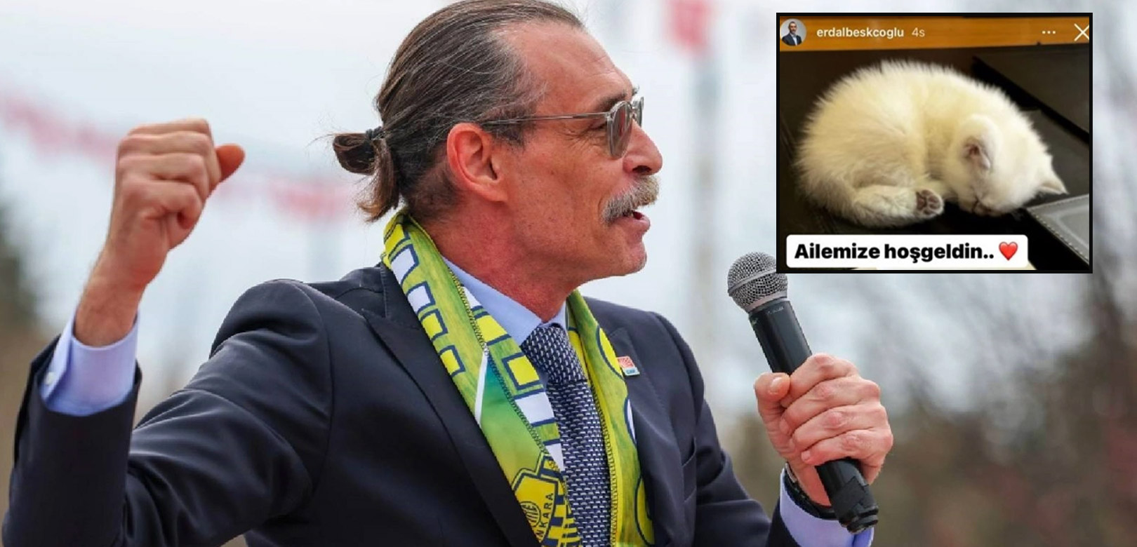 Erdal Beşikçioğlu depremzede kedinin yavrusu Mavi'yi sahiplendi