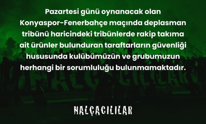 Konyaspor taraftar grubundan Fenerbahçe'ye tehdit gibi uyarı