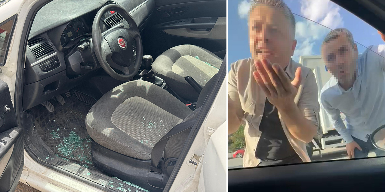 Trafik magandaları, kornayla uyaran sürücünün araç camını kırdı