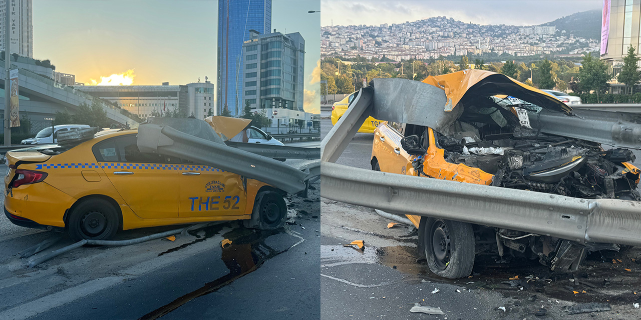 İstanbul- Kartal D-100 Karayolu'nda taksi bariyere saplandı