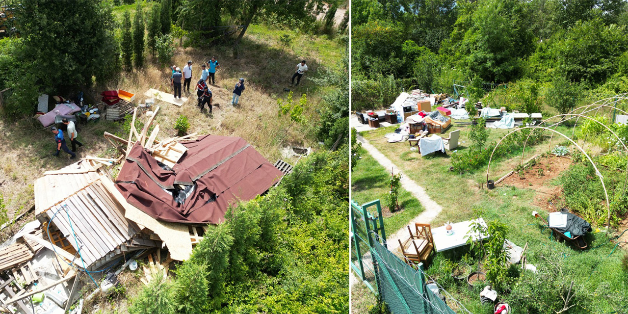 Kocaeli’de kaçak bungalov ve benzeri 11 yapı yıkıldı