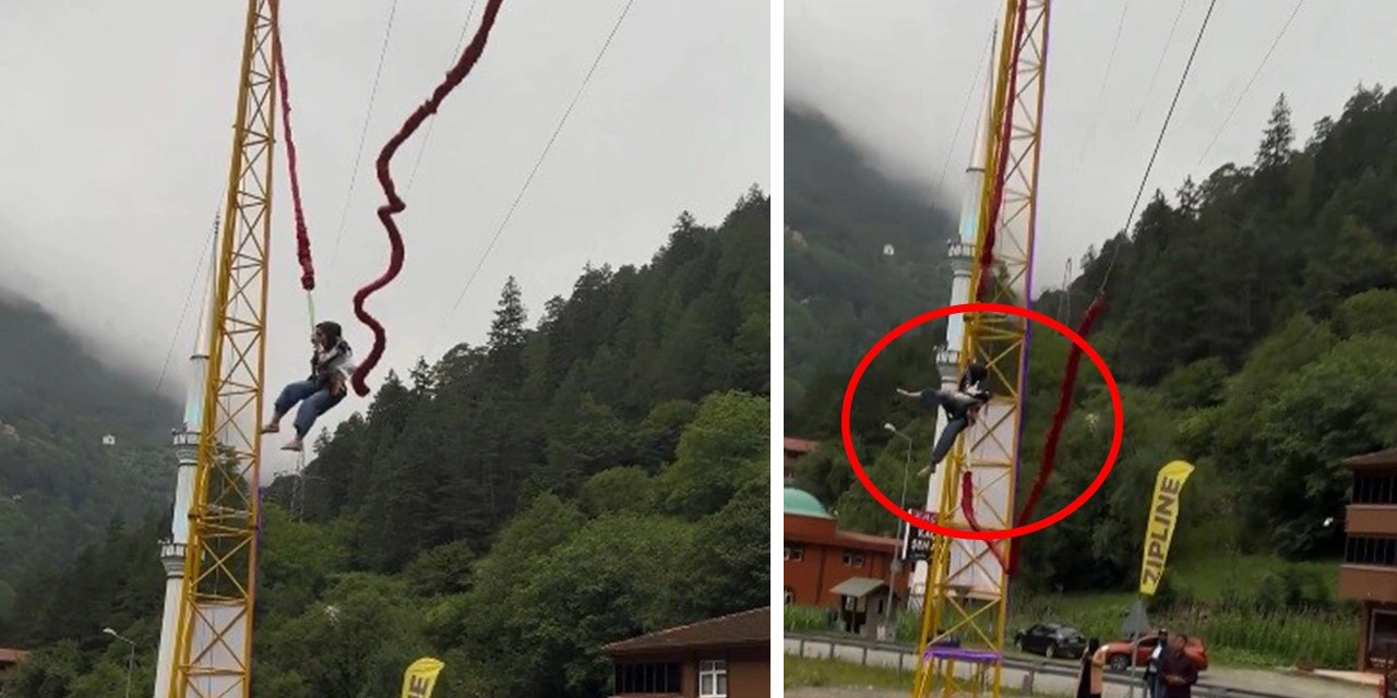 Trabzon Uzungöl’de ‘insan sapanı’ halatı koptu; Bir kişi havada asılı kaldı