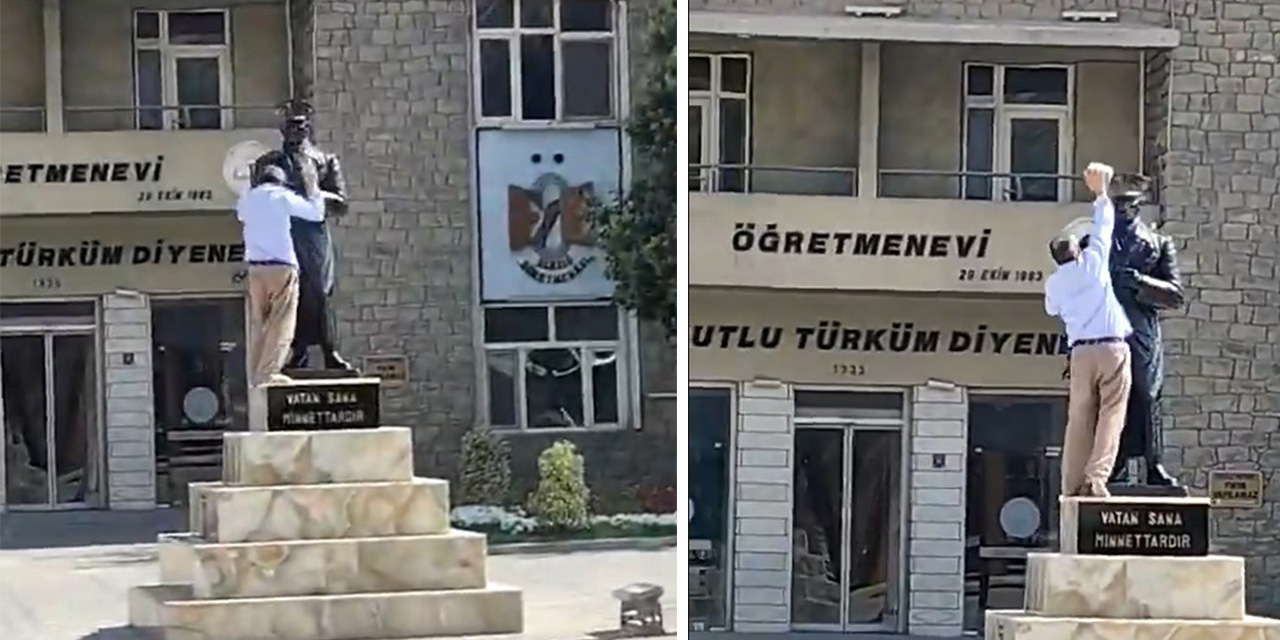 Elazığ'da Atatürk heykeline taşlı saldırı!