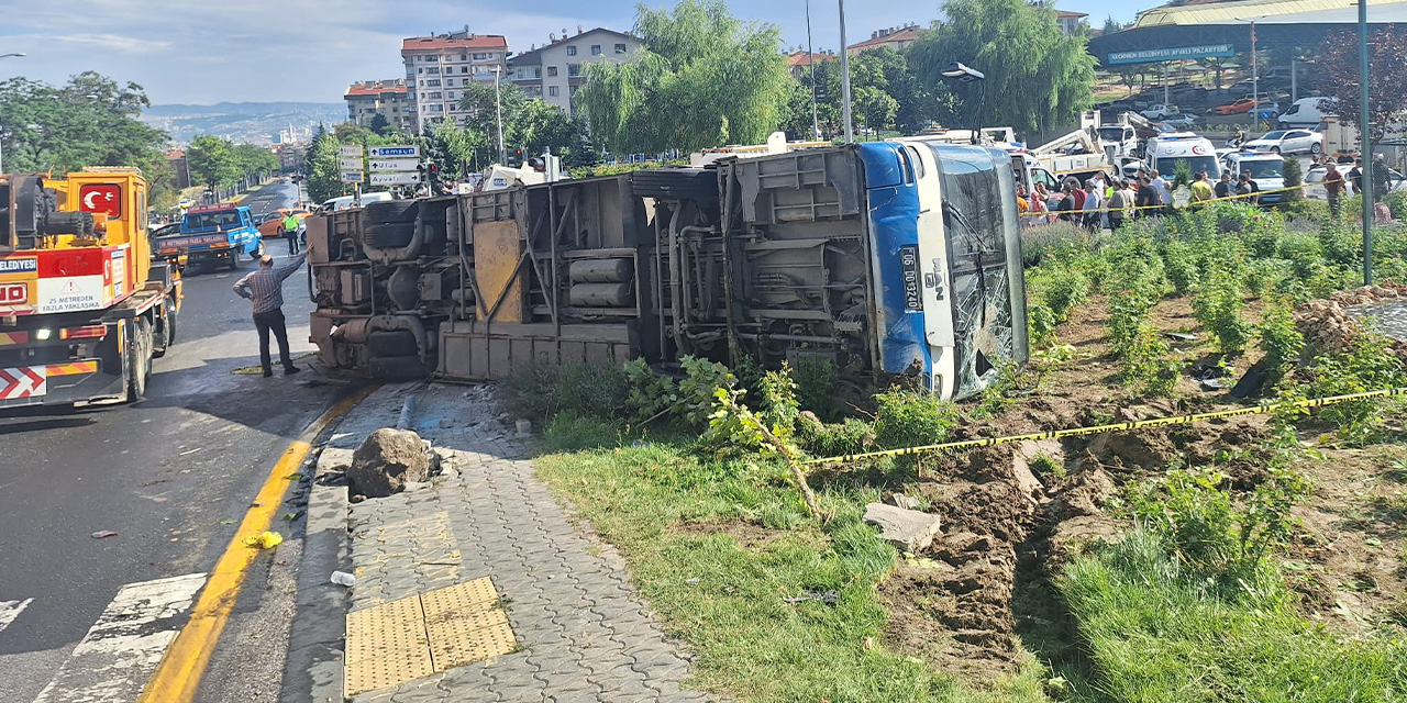 Ankara'da belediye otobüsü devrildi: 5 yaralı