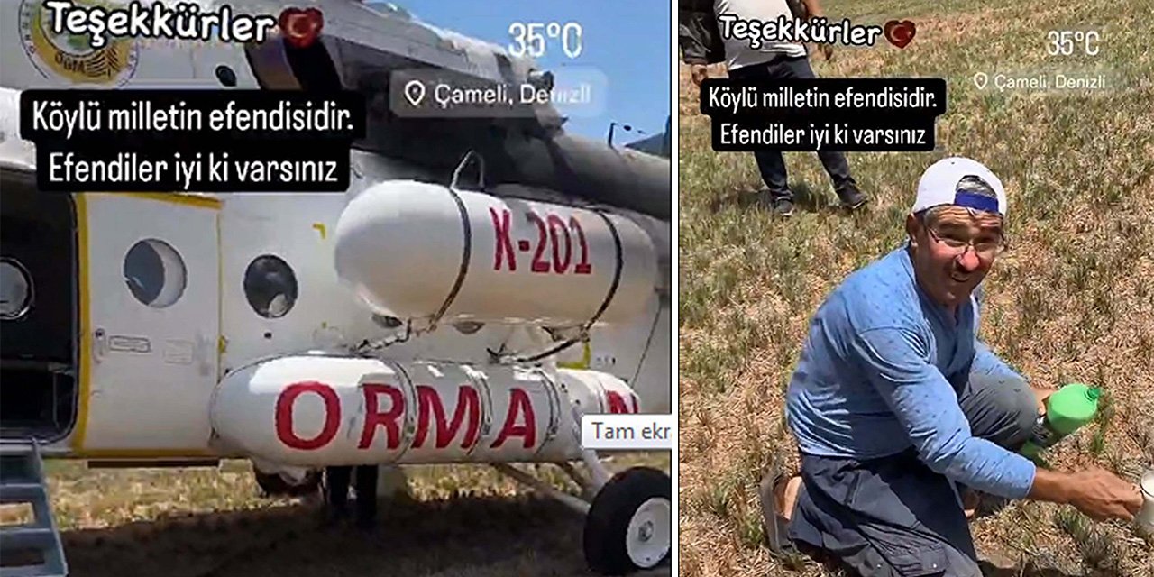 Çiftçi, tarlasına zorunlu iniş yapan helikopterin personeline ayran ikram etti