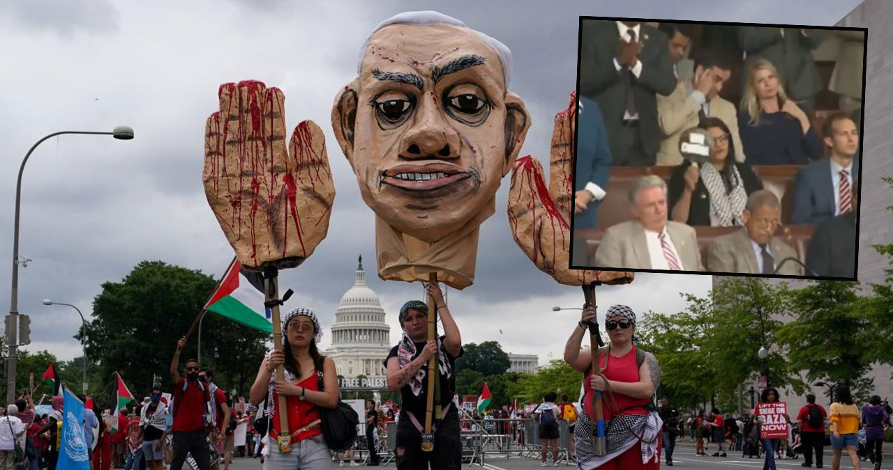 Washington'da Netanyahu alarmı! Sokaklarda protesto edildi, kongrede alkışlandı