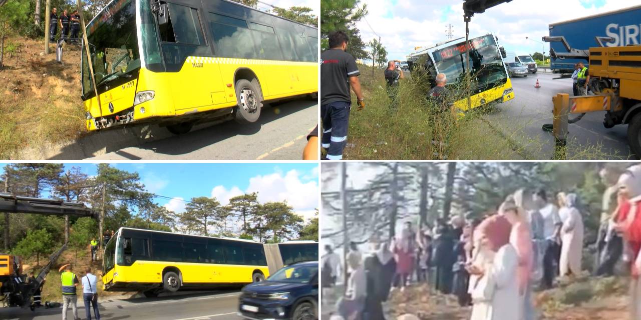 Arnavutköy'de İETT otobüsü yoldan çıkarak boşluğa düştü!