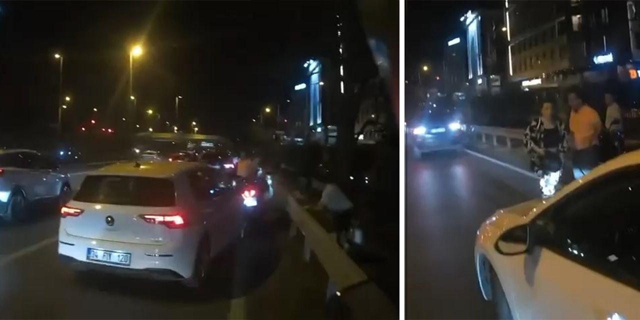 E-5'te trafikte tartıştığı motosikletliyi ezmeye çalıştı