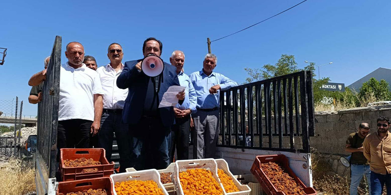 CHP’li başkandan taban fiyat protestosu: TMO'nun önünde pikap üzerinde kayısı sattı