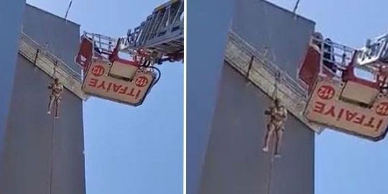 7 katlı inşaatın tepesinde korku dolu anlar! Halatı kopan işçi ölümden döndü