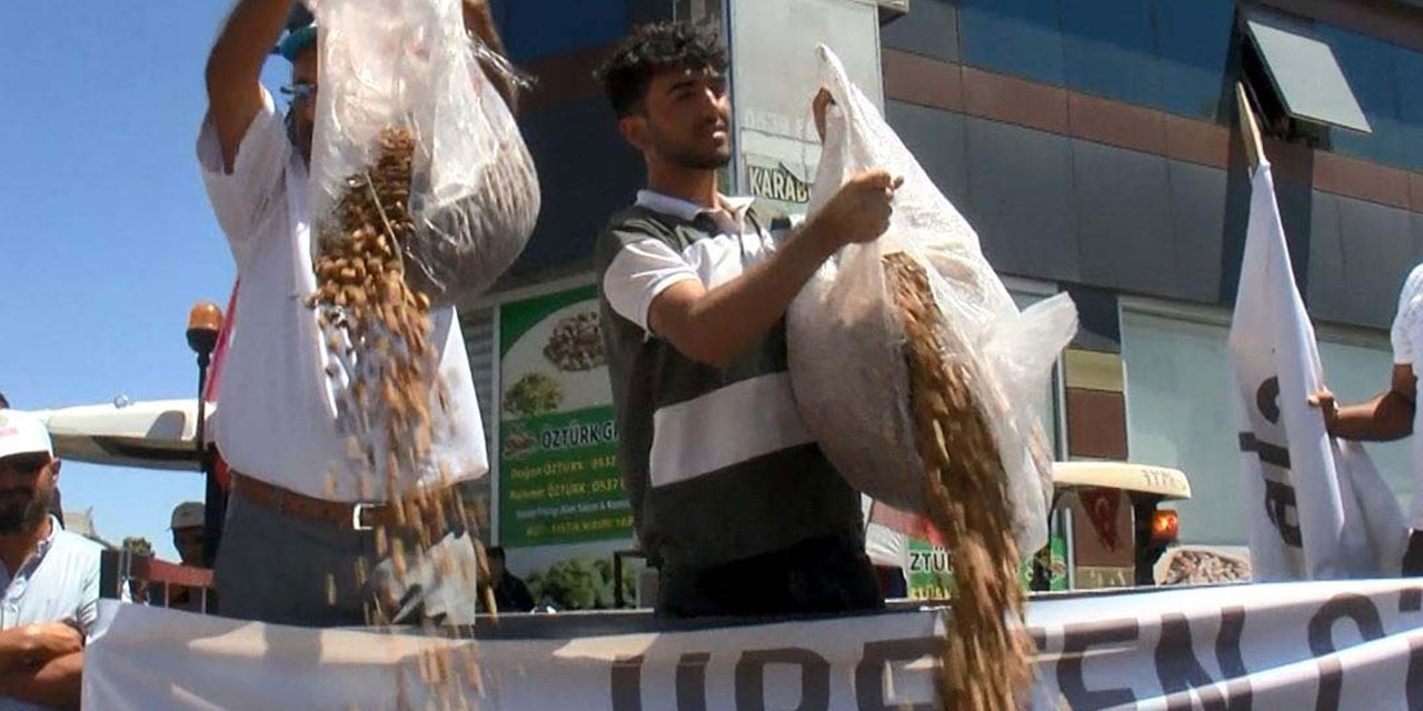 Gaziantep'te üreticilerden düşük fiyatlı fıstık eylemi