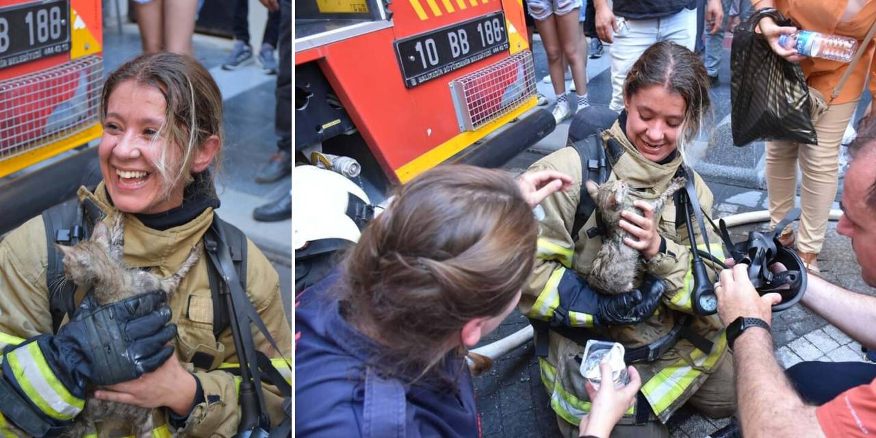 İtfaiye eri kendi solunum cihazını yavru kediye takarak hayatını kurtardı